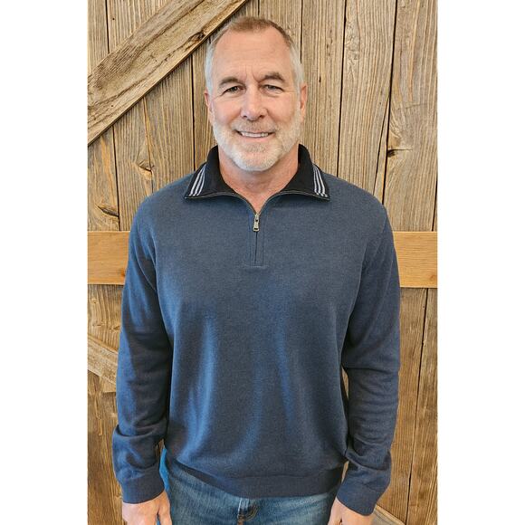 Brooks brothers blue 1/4 zip 100% merino wool EUC preppy casual warm winter XL - Picture 1 of 8